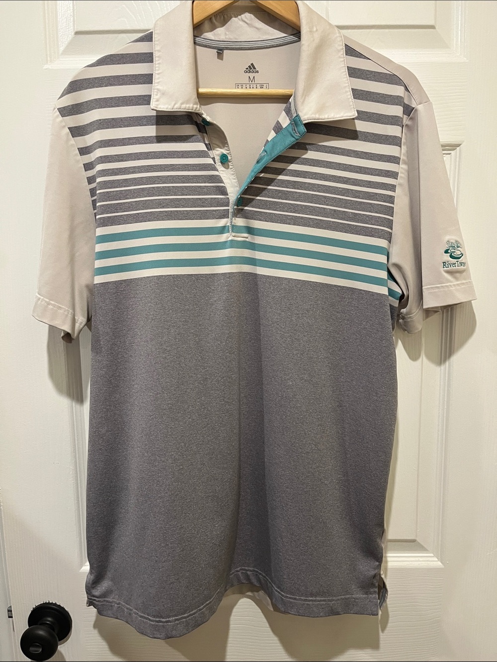 adidas Men’s Gray Polo with Teal & White Stripes